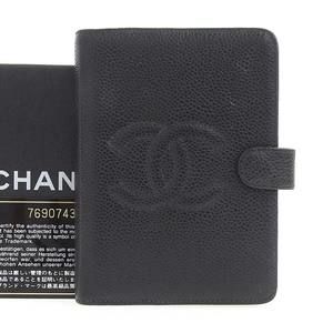 Chanel Agenda Coco mark logo notebook cover caviar skin black with